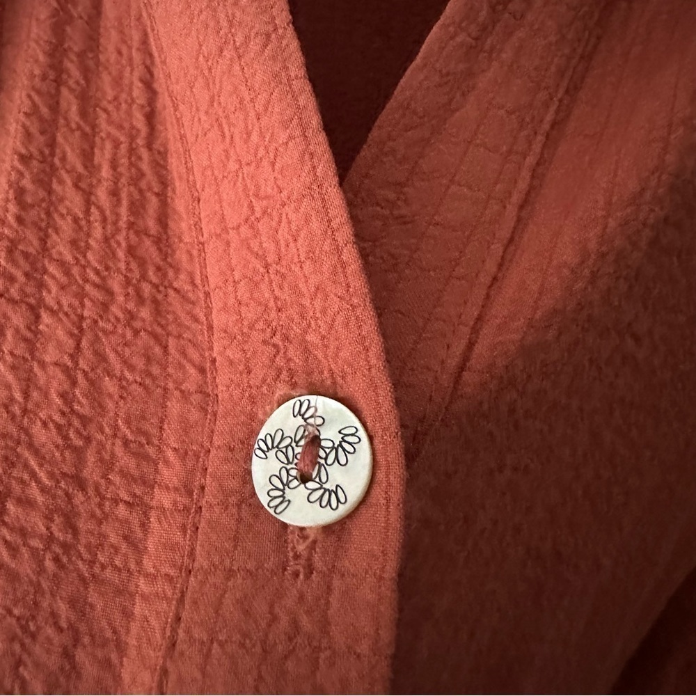 Soft Surrounding Crinkled Gauze Ruched Neck Plein Air Tunic Shirt in Orange XS - Picture 4 of 10